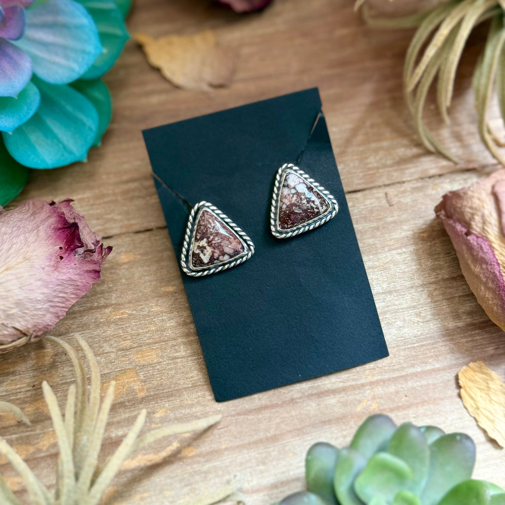 52 - Sterling Silver Wild Horse Jasper Stud Earrings by Jason Ogg