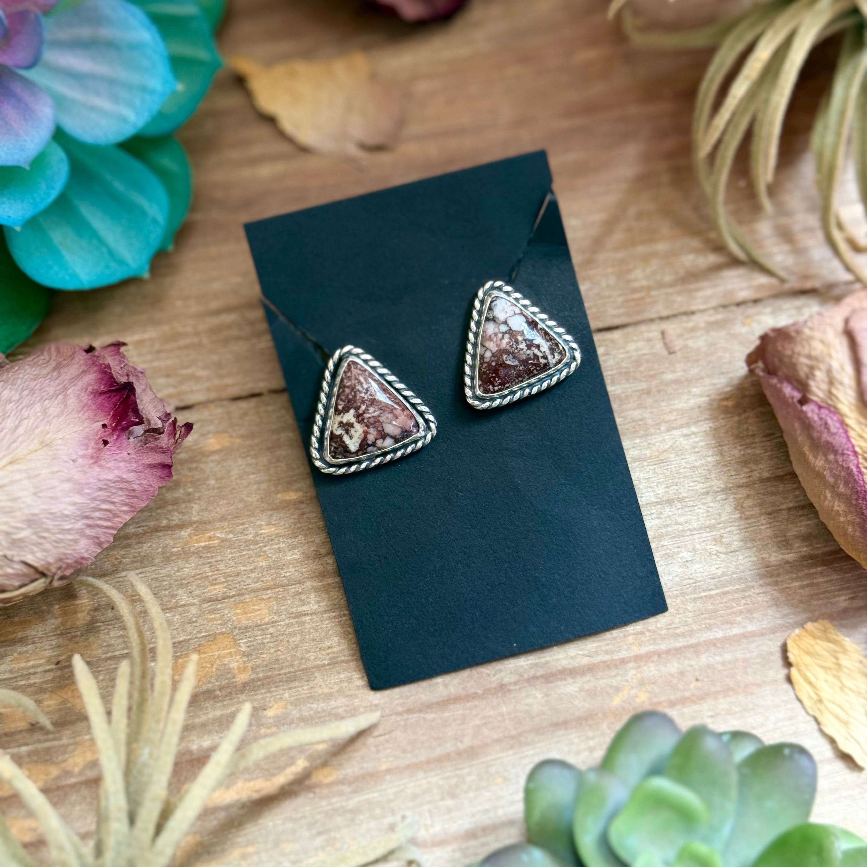 52 - Sterling Silver Wild Horse Jasper Stud Earrings by Jason Ogg