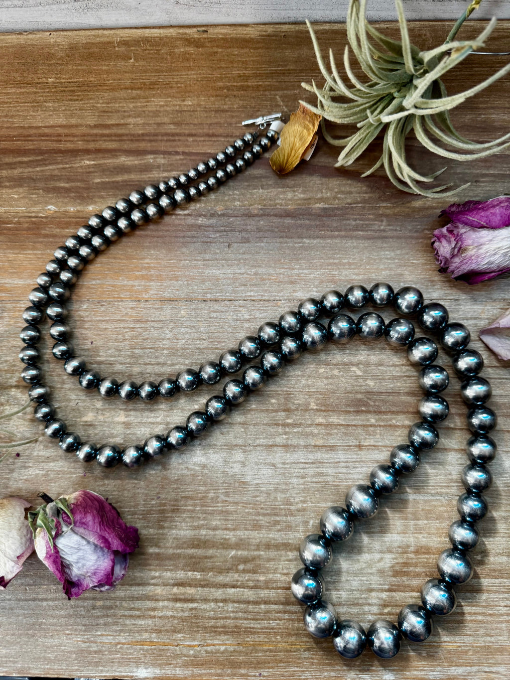 Long graduated sterling silver pearl necklace 45 inch with 6mm to 16mm beads and non tarnish hook, bold Western statement jewelry piece