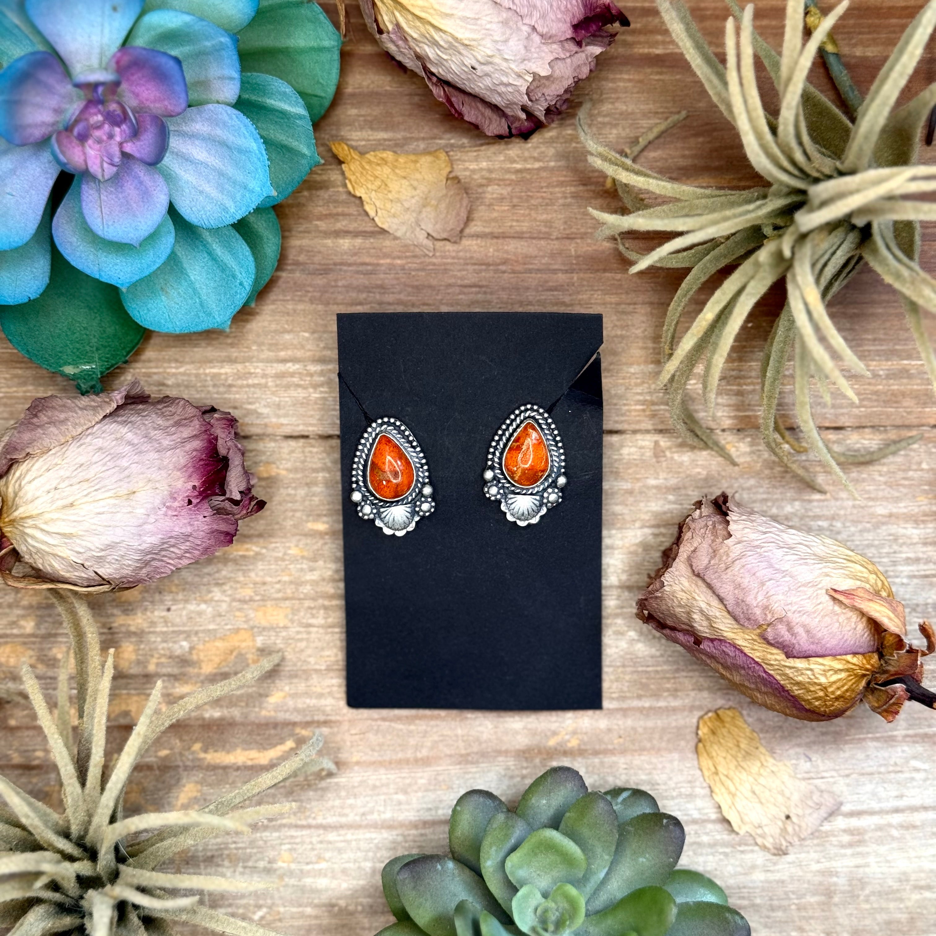 60 - Sterling Silver Apple Coral Stud Earrings by Shay Pfeiffer