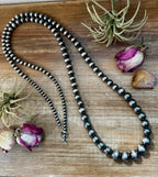 Long graduated sterling silver pearl necklace 51 inch with 6mm to 16mm beads, bold Western statement jewelry piece