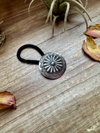 Sterling Silver Concho Hair Tie – Stamped Western Ponytail Holder | USA Made