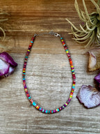 Magnesite heishi choker necklace with 4mm beads and sterling silver saucer pearls, 14 inch handmade Western jewelry piece