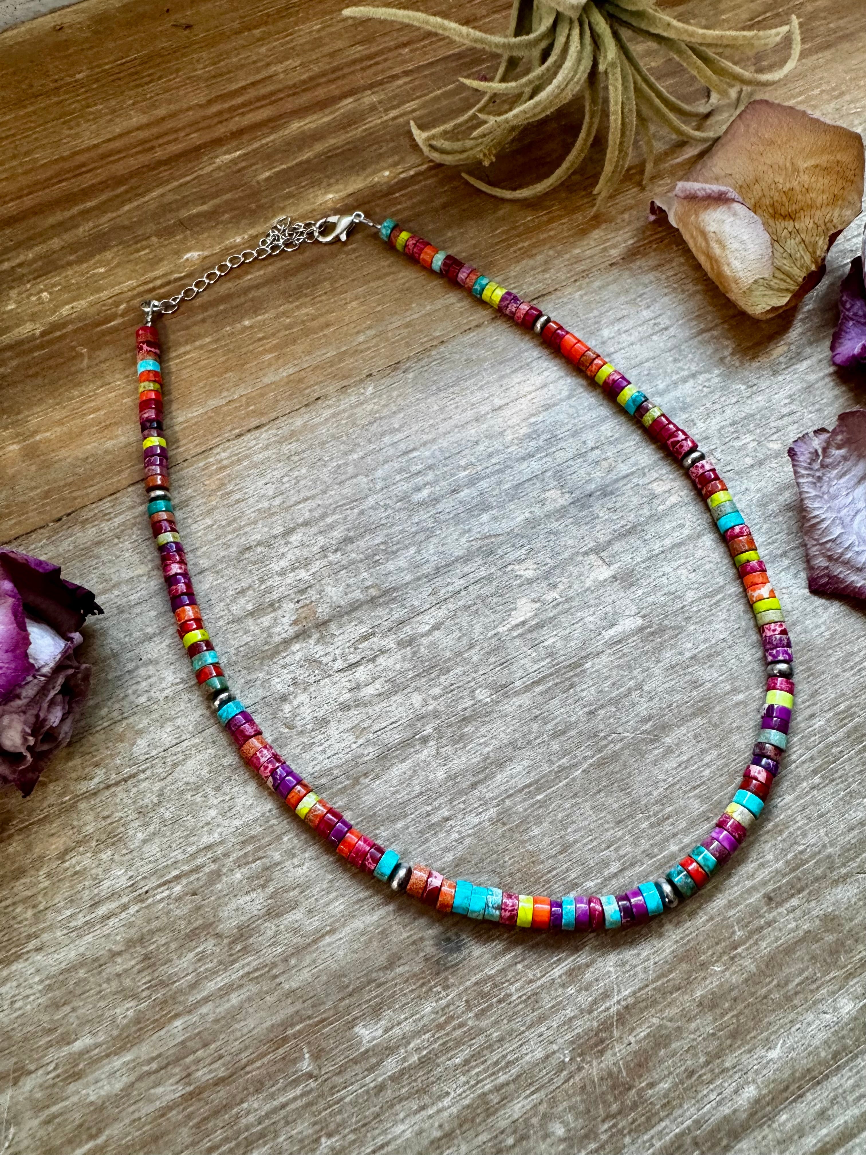 Magnesite Heishi Choker – 4mm Magnesite Sterling Silver Pearls 14” Adjustable Necklace | The Bijoux FAB