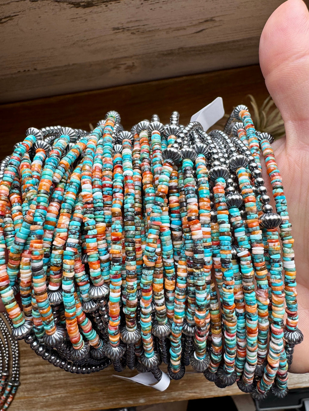 Turquoise Spiny Oyster Heishi Choker – Sterling Silver Pearls 14” Adjustable Necklace | The Bijoux FAB