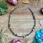 Wild horse chip necklace with 4mm sterling silver pearls, 16 inch adjustable Western jewelry piece