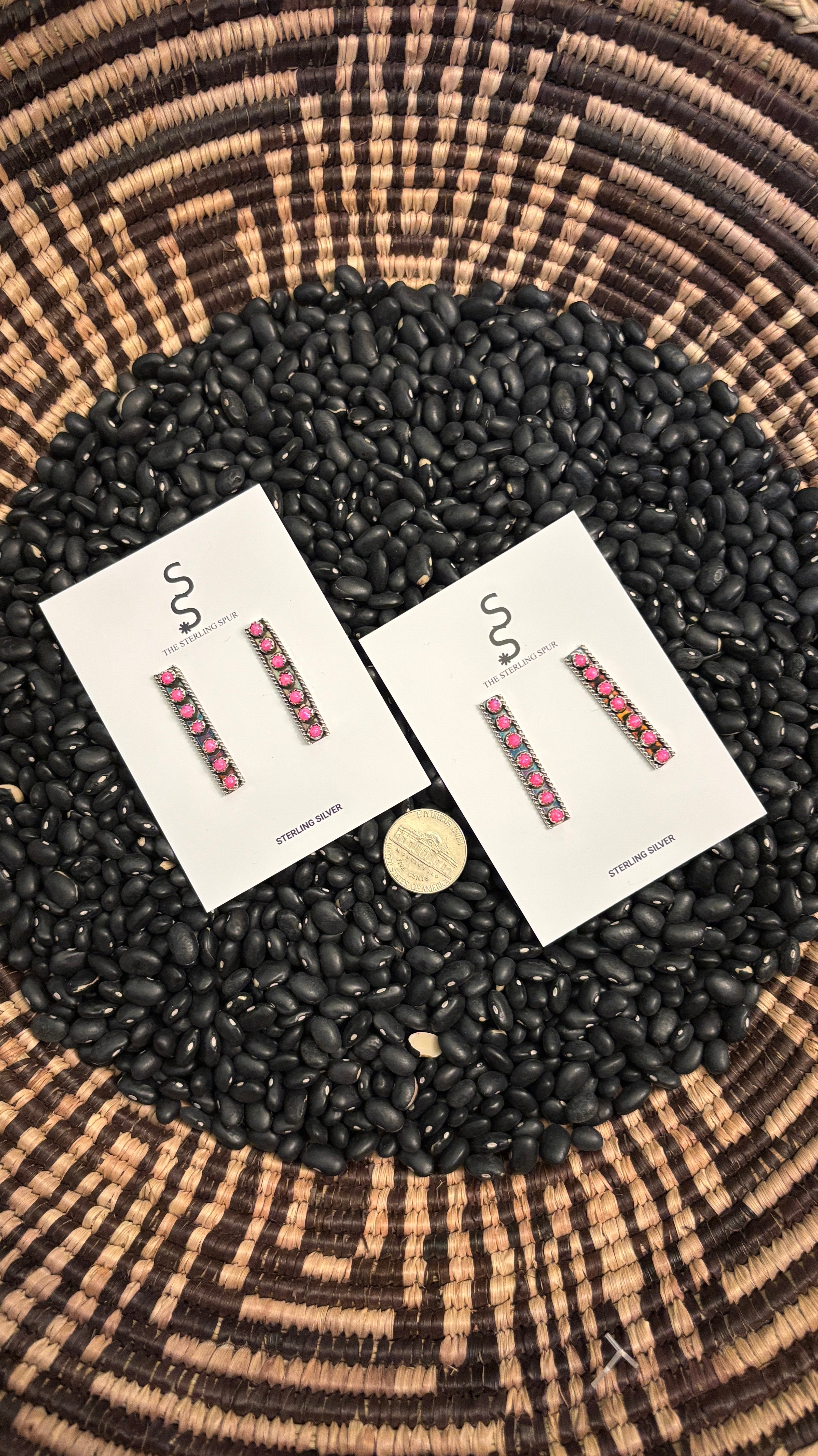 7 STONE HOT PINK OPAL BAR EARRINGS BY ESTHER WHITE