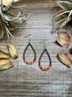 Orange spiny oyster and sterling silver pearl teardrop earrings western handmade jewelry by The Bijoux FAB.