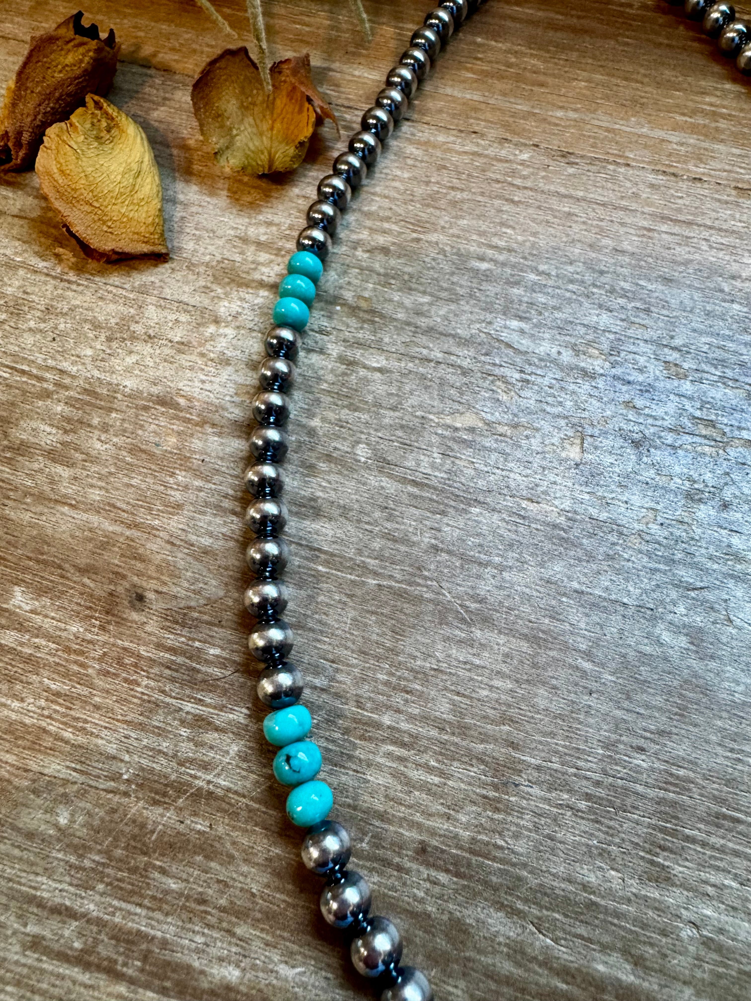 Blue Turquoise & Sterling Silver Pearl Necklace – 19" | The Bijoux FAB