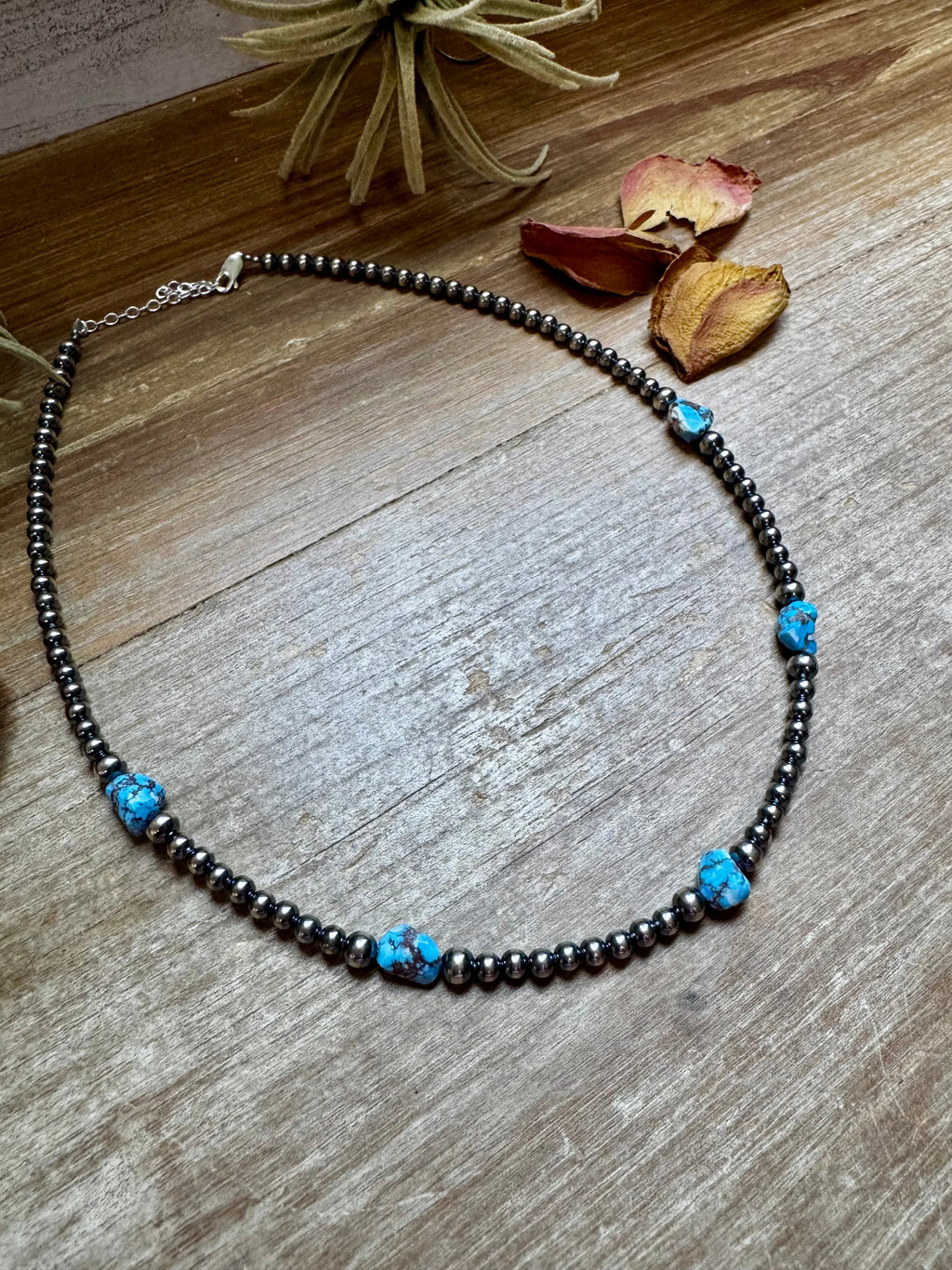 Golden Hill Turquoise & Sterling Pearl Necklace – 16" | The Bijoux FAB