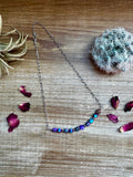 Purple variscite sea sediment and sterling silver pearl choker necklace on silver paperclip chain handmade Western jewelry.