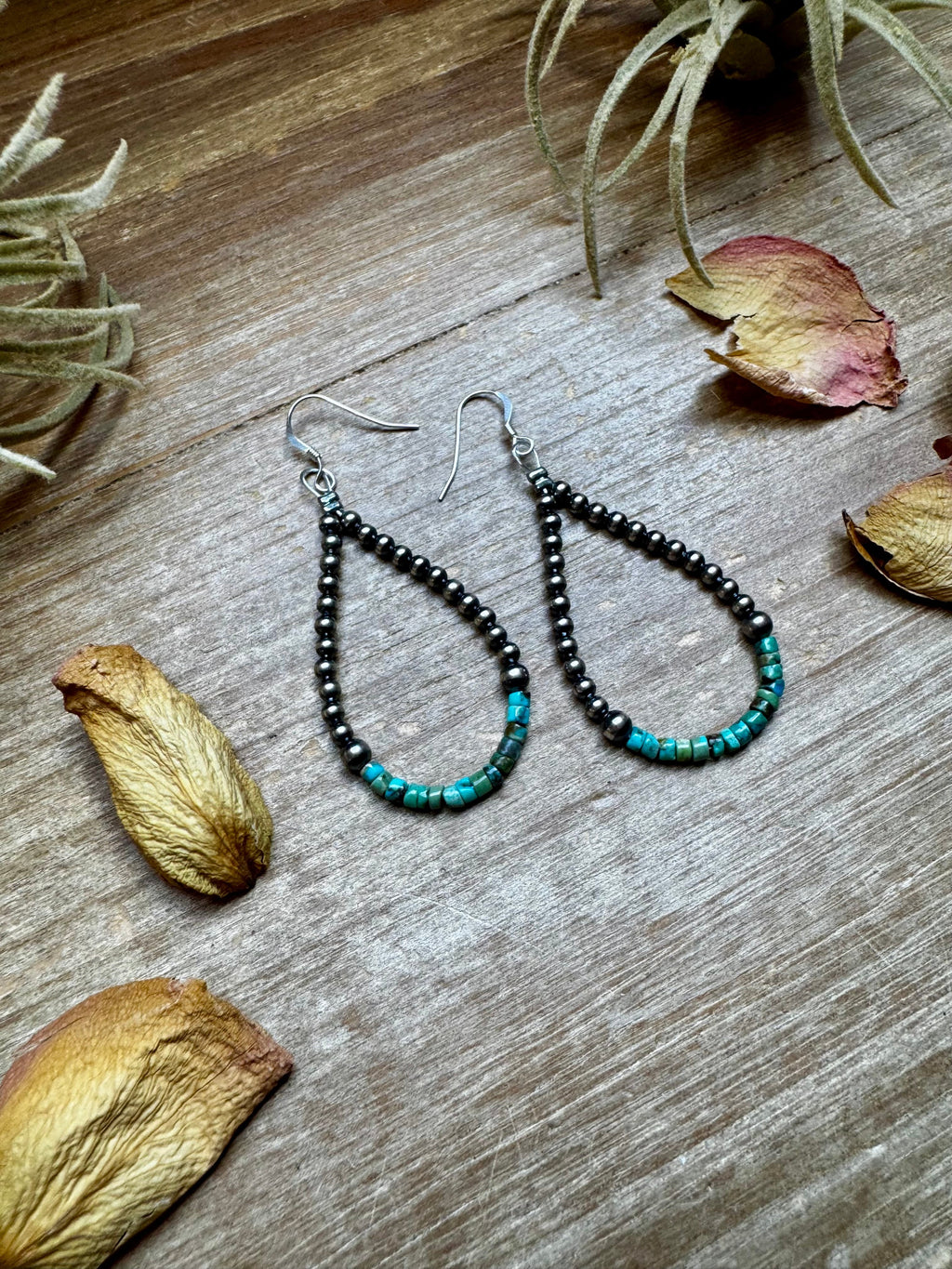 Turquoise Heishi & Sterling Pearl Earrings | The Bijoux FAB