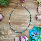 Lone Mountain turquoise nugget necklace with sterling silver pearls western handmade jewelry by The Bijoux FAB.
