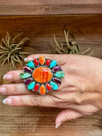 Adjustable Cluster Ring – Spiny Oyster & Sonoran Gold by E. Richards, Native Made