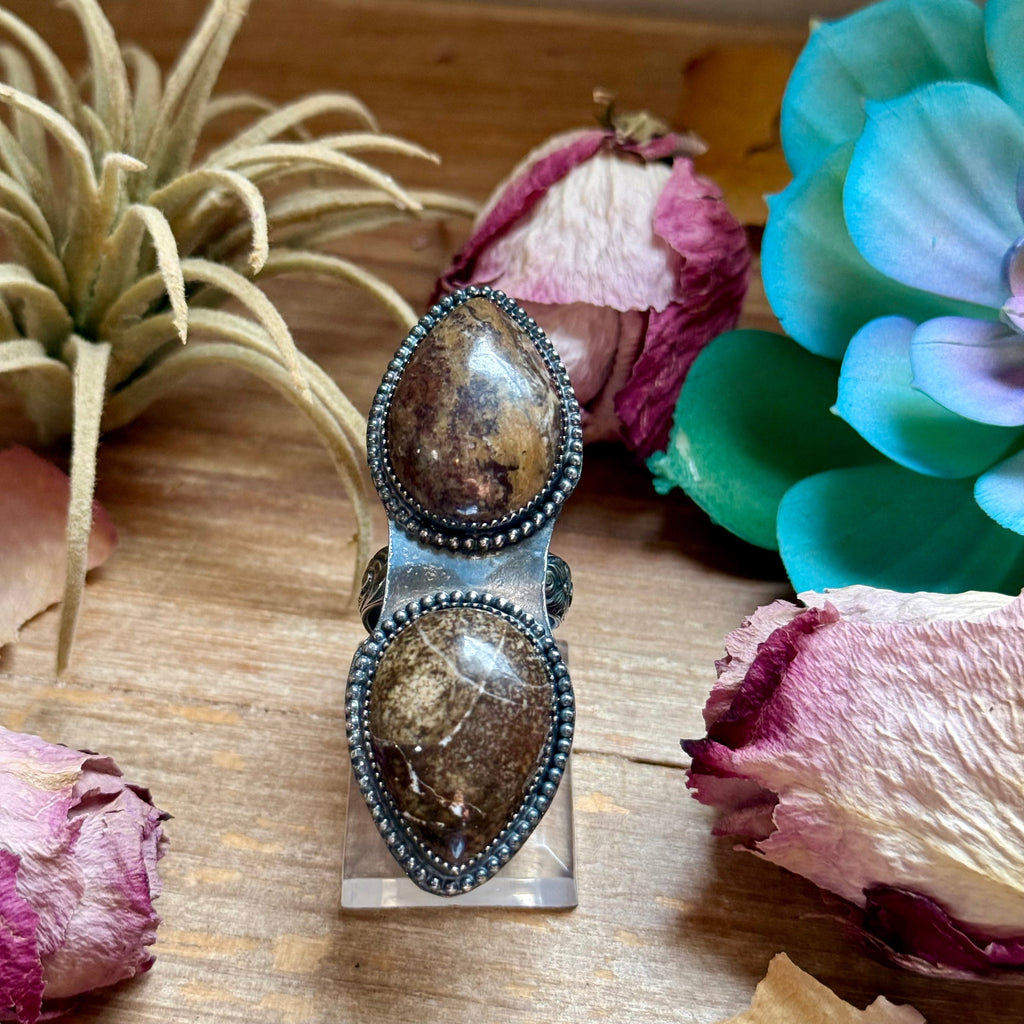 Brown Two-Stone Sterling Silver Adjustable Ring | The Bijoux FAB by MJ