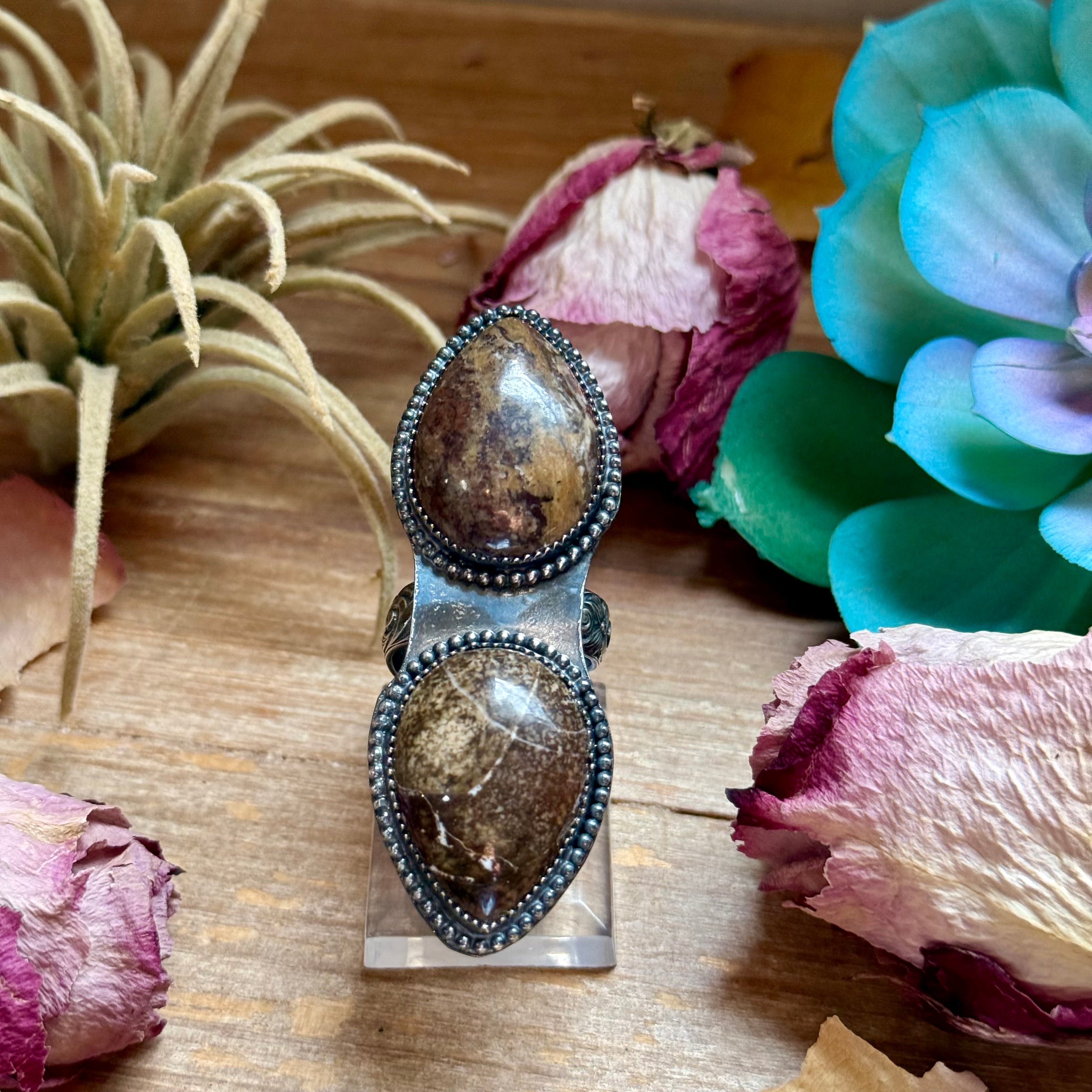 Brown Two-Stone Sterling Silver Adjustable Ring | The Bijoux FAB by MJ