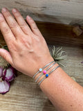 Small sterling silver cuff bracelet with pink blue or white opal gemstone, lightweight stackable Native made Western jewelry piece