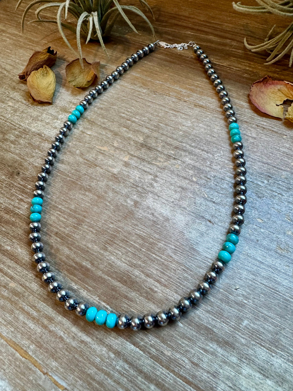 Blue Turquoise & Sterling Silver Pearl Necklace – 19" | The Bijoux FAB