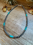 Blue Turquoise & Sterling Silver Pearl Necklace – 19" | The Bijoux FAB