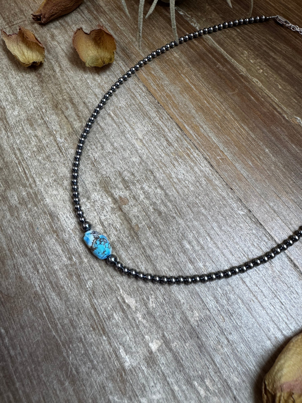 Golden Hill Turquoise Choker – Sterling Silver Pearls 3mm | Rare Turquoise Necklace | The Bijoux FAB