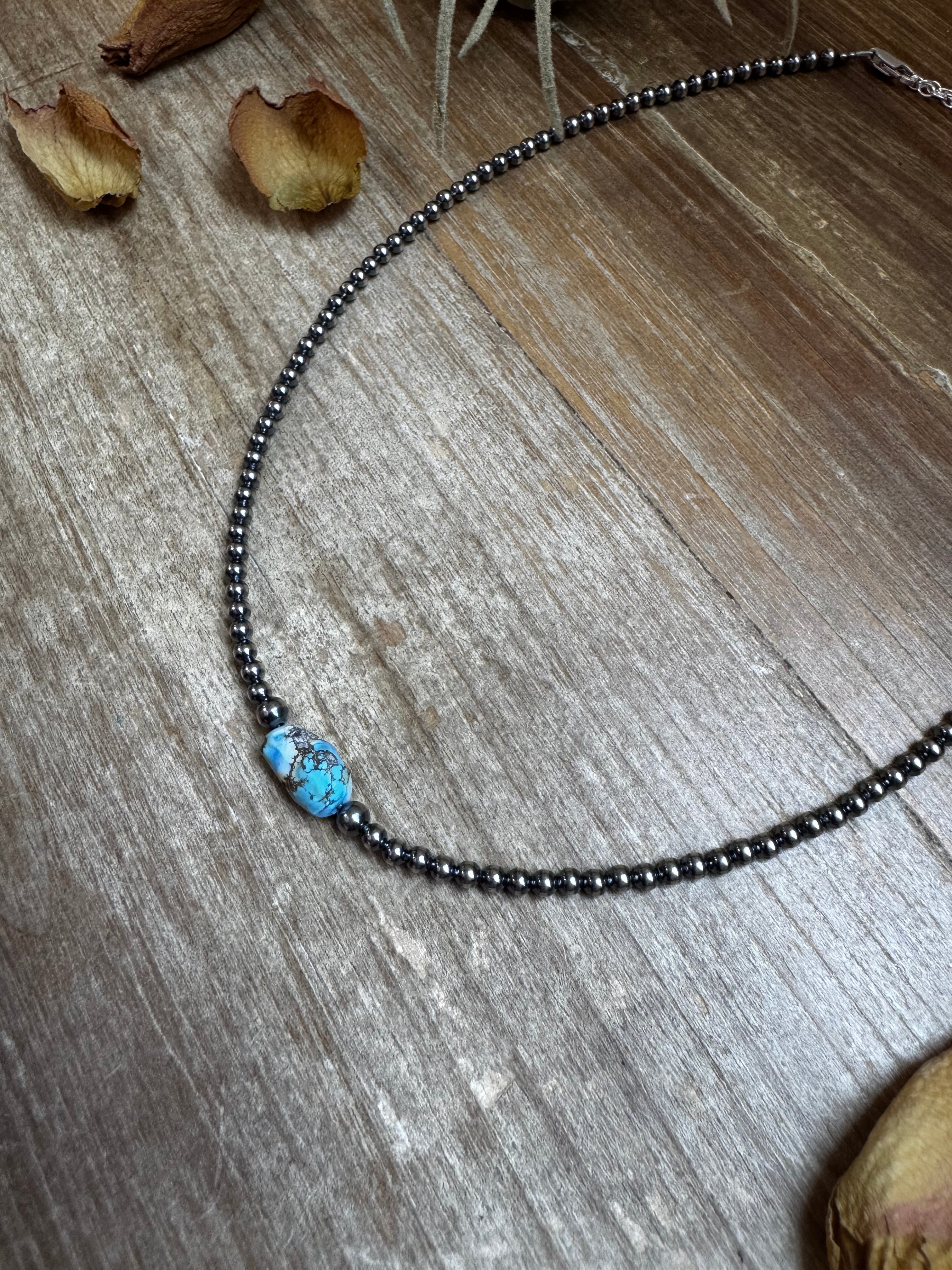 Golden Hill Turquoise Choker – Sterling Silver Pearls 3mm | Rare Turquoise Necklace | The Bijoux FAB