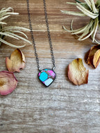Cotton candy turquoise freeform necklace with freeform stone on 18 inch sterling silver chain, handmade by Navajo artist Tia Long.