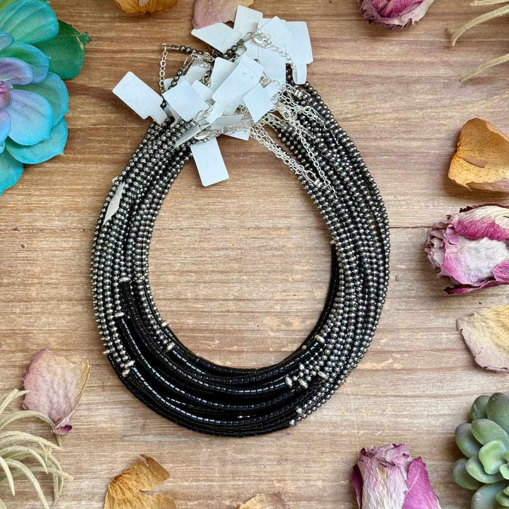 Black Onyx Heishi & Sterling Pearl Choker – 14" | The Bijoux FAB