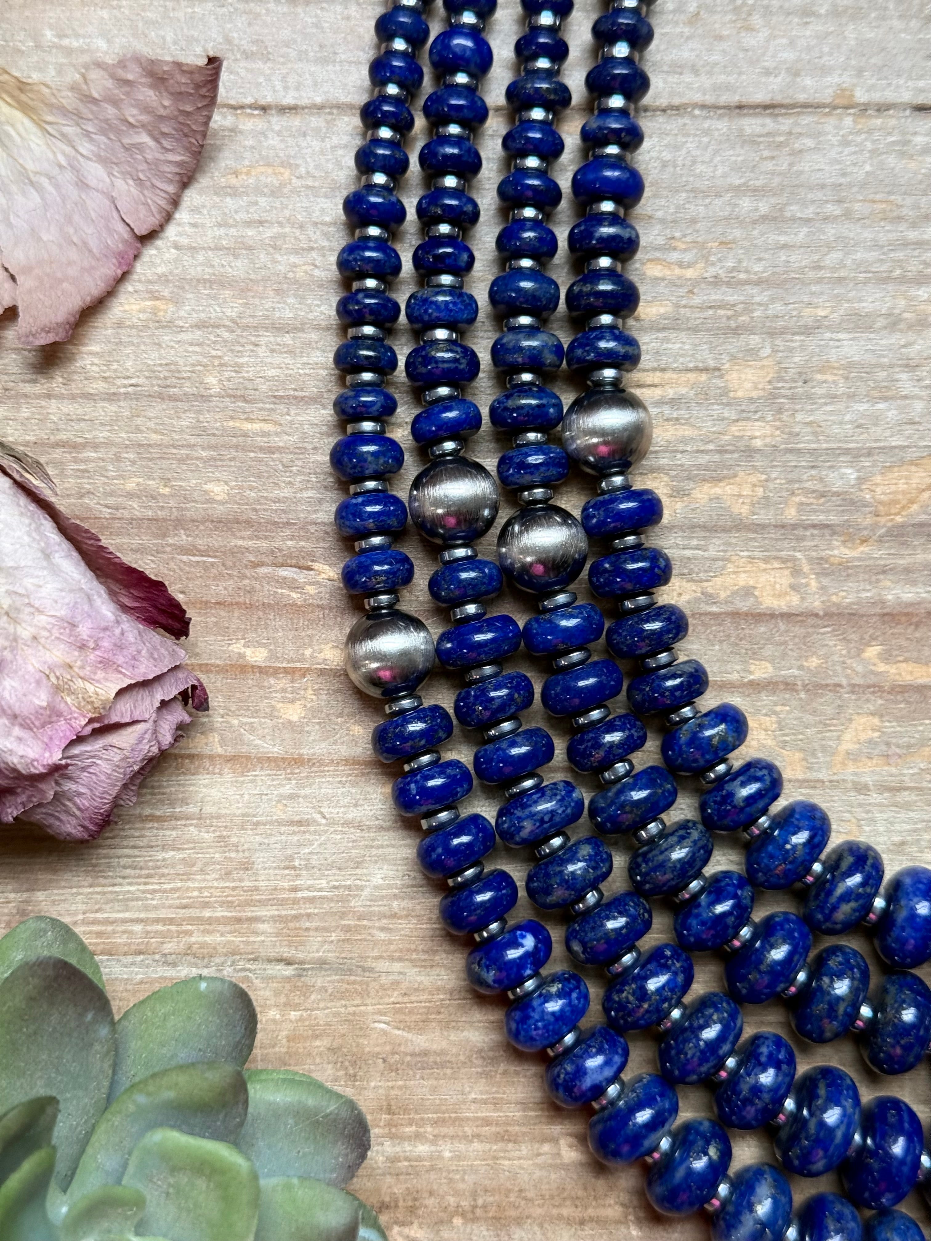 Lapis Rondelle & Hematite Necklace – 22"