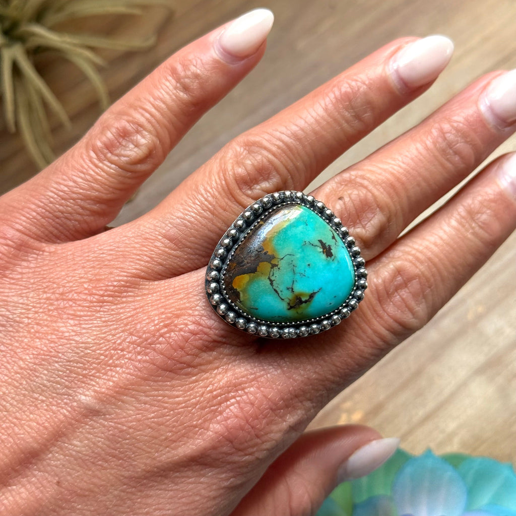 Blue Turquoise Statement Ring – Sterling Silver Adjustable Ring by MJ | The Bijoux FAB