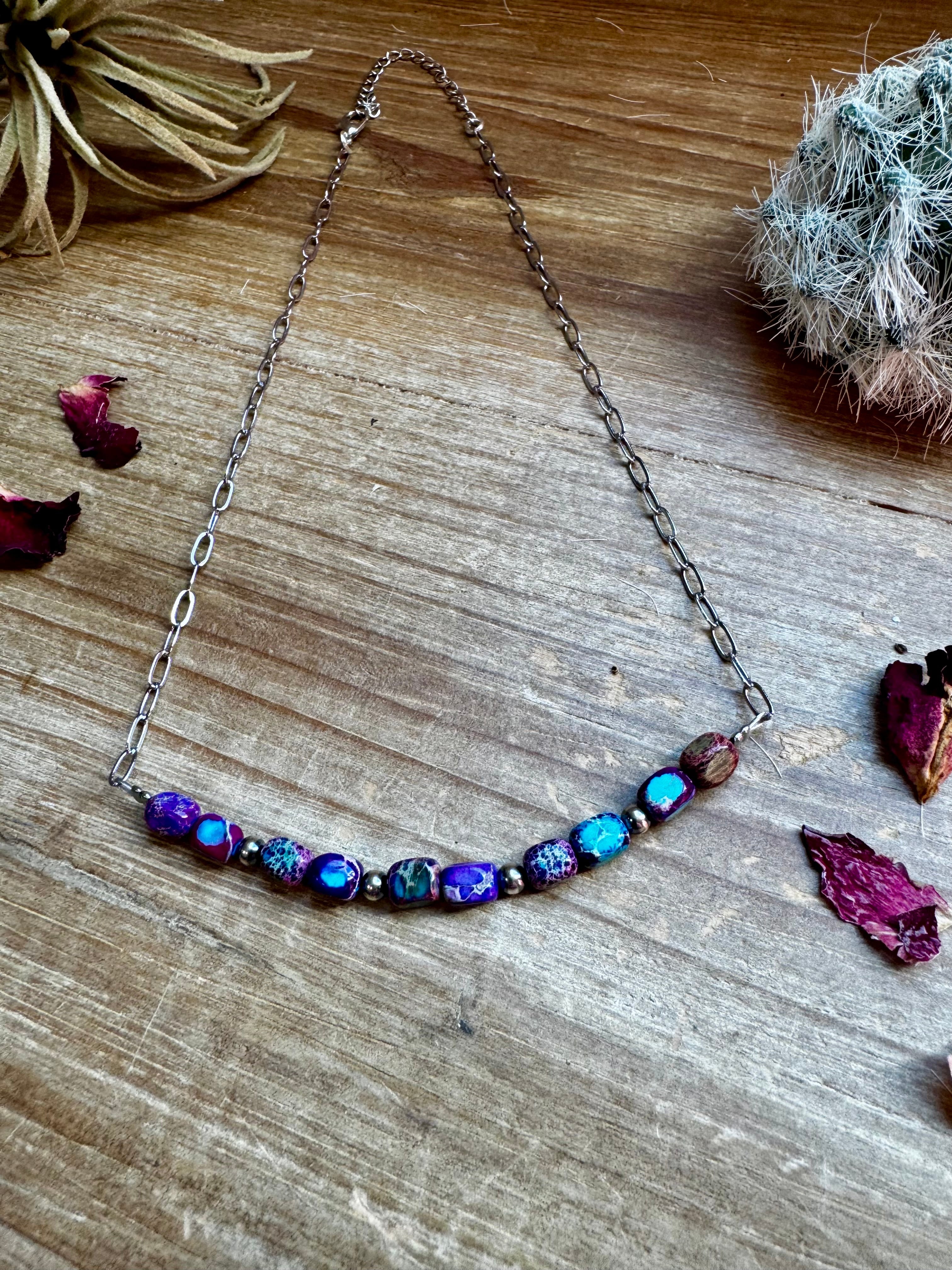 Variscite Sea Sediment & Sterling Silver Pearl Choker Necklace – 16" | The Bijoux FAB