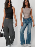 Two-pack of round neck basic tank tops in classic neutral colors, slightly stretchy and perfect for layering everyday outfits