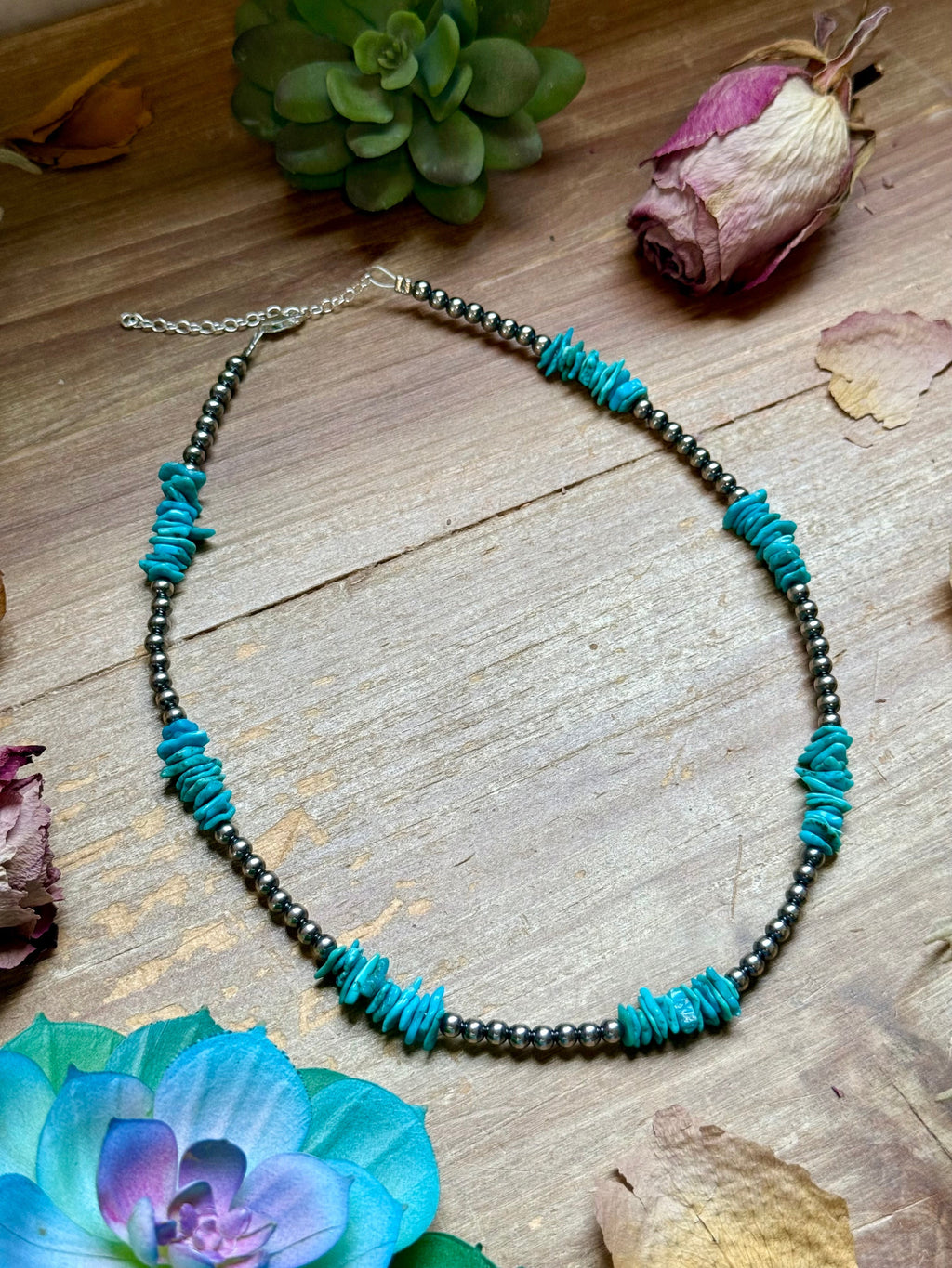 Natural Turquoise Chip Necklace – 16”  | The Bijoux FAB