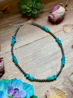 Natural Turquoise Chip Necklace – 16”  | The Bijoux FAB