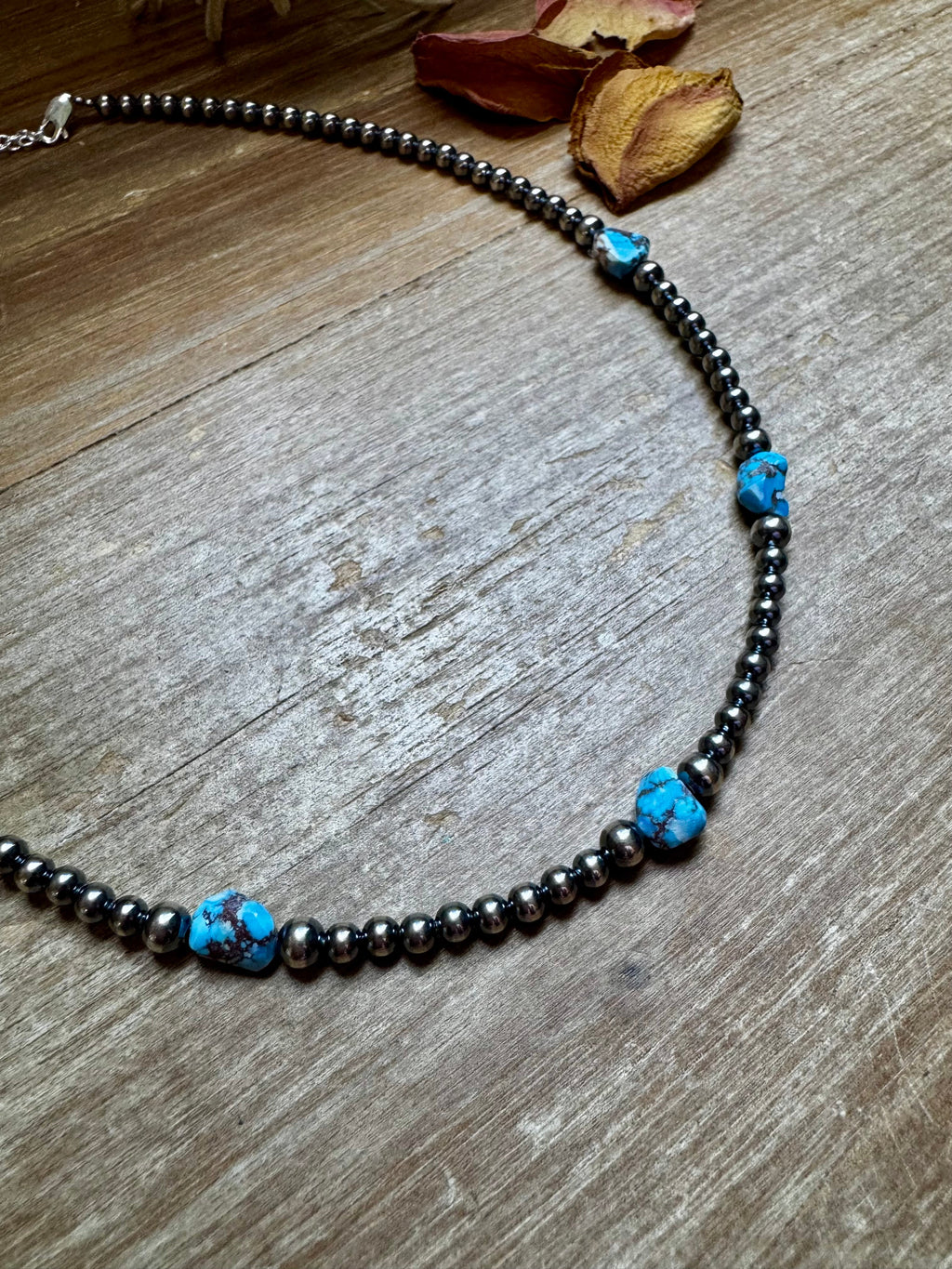 Golden Hill Turquoise & Sterling Pearl Necklace – 16" | The Bijoux FAB