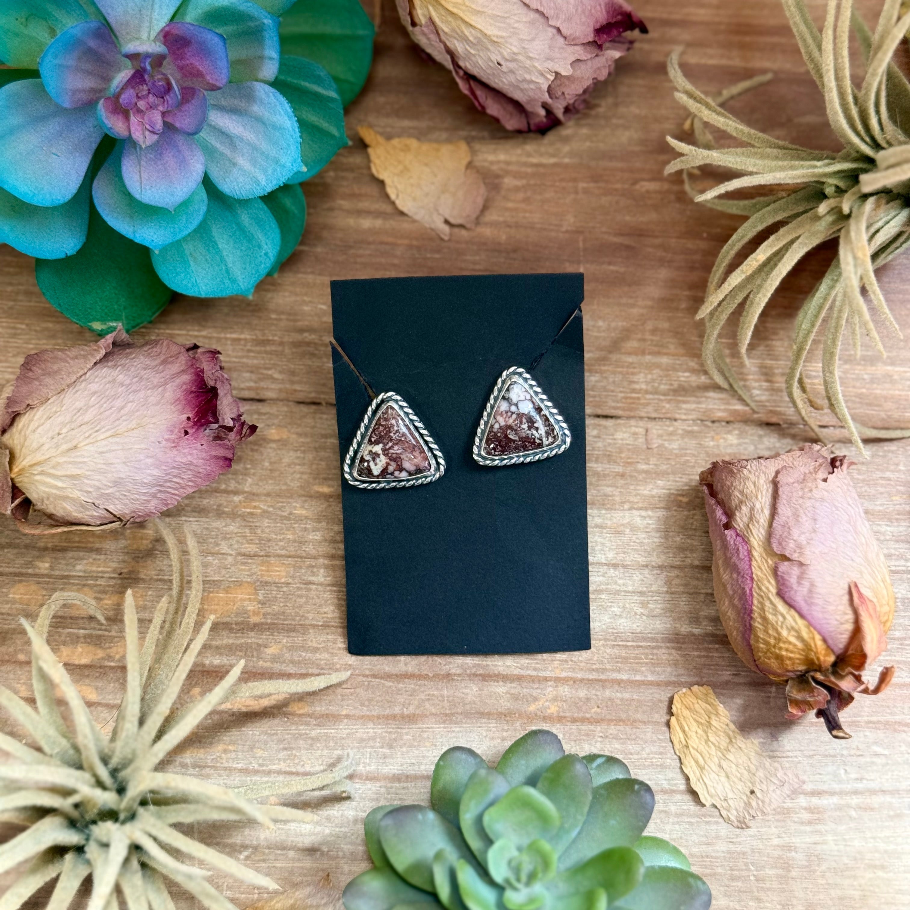 52 - Sterling Silver Wild Horse Jasper Stud Earrings by Jason Ogg