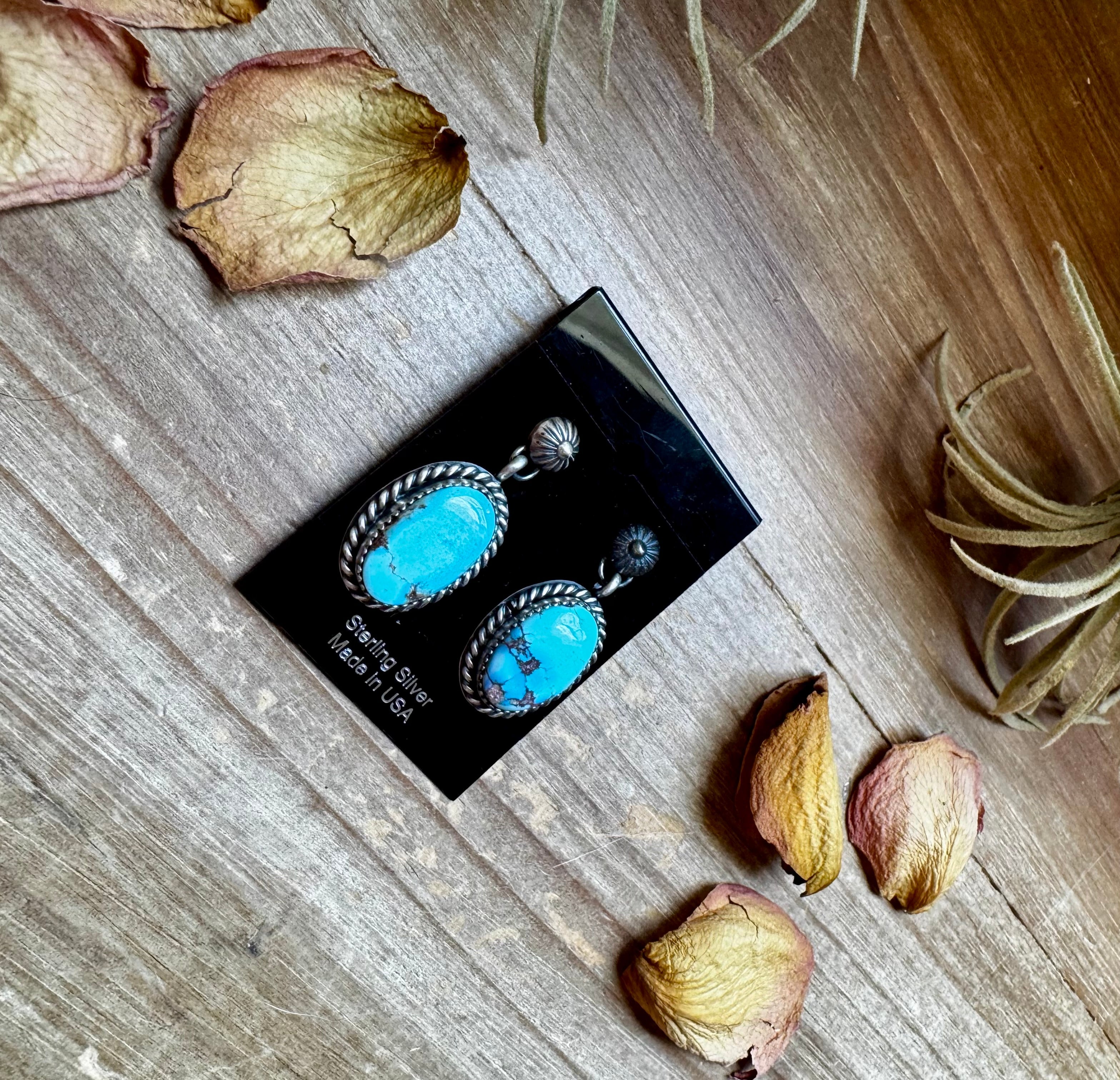 Golden Hill Turquoise Dangle Earrings – Sterling Silver Post | Rare Western Jewelry