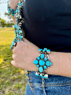 Complete Squash Blossom Set – Kingman Turquoise – Sterling Silver – Navajo Made by Wilson Dawes