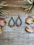 Coral spiny oyster teardrop earrings with sterling silver beads, lightweight Western dangle earrings handmade in the USA