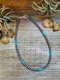 Abaous turquoise rondelle necklace with sterling silver pearls western handmade jewelry by The Bijoux FAB.