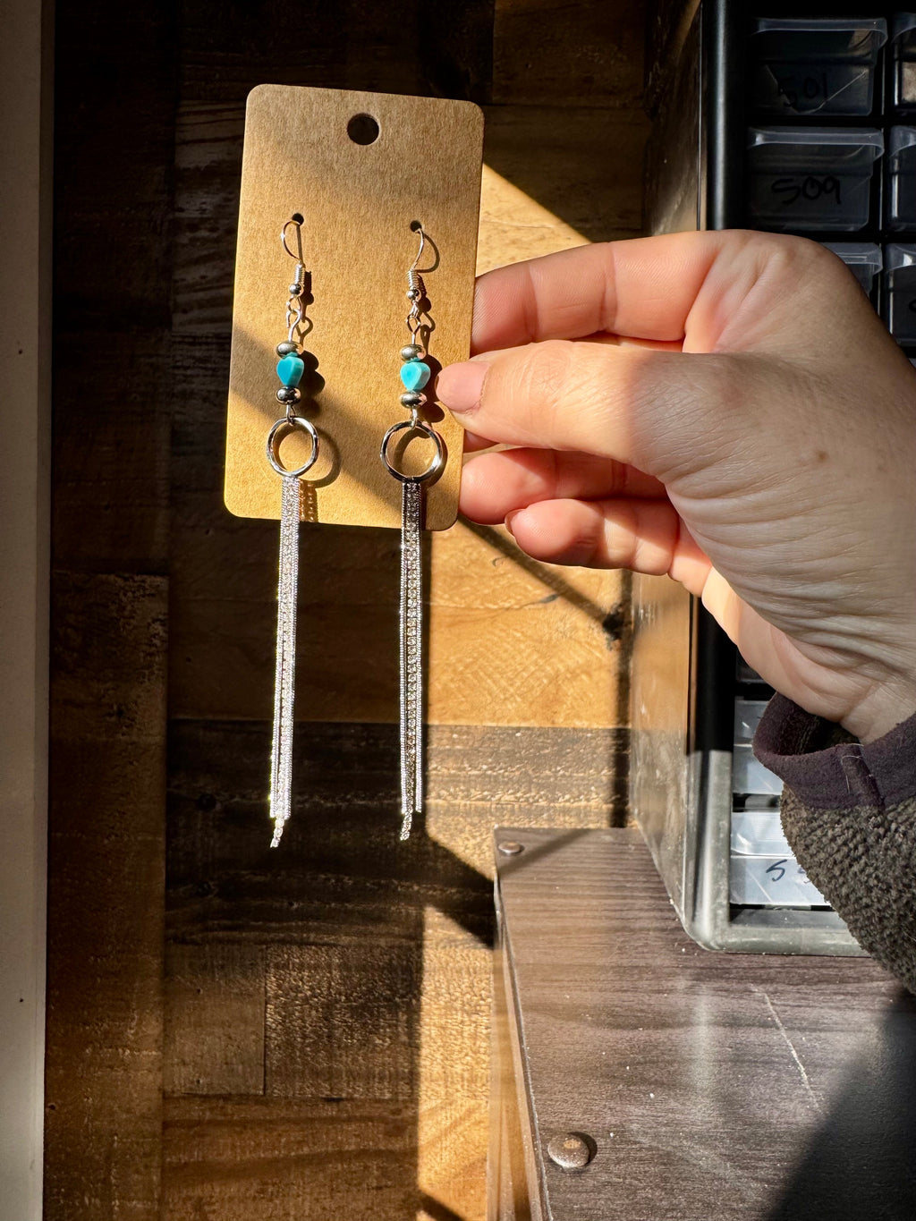 Stone-Heart Turquoise Magnesite Dangle Earrings – 5.5” Long