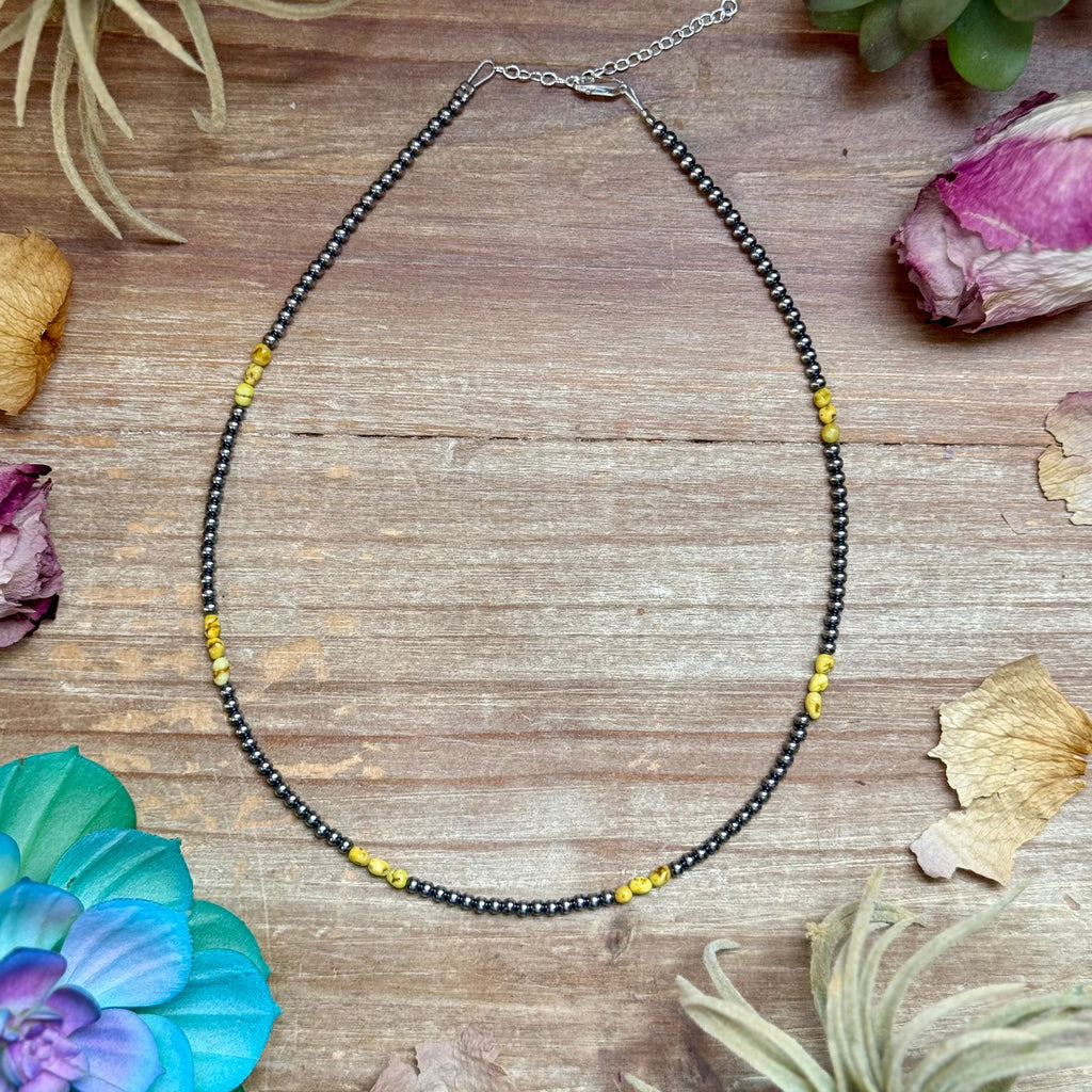 Palomino turquoise necklace with 3mm sterling silver pearls, 16.5 inch handmade Western turquoise necklace by The Bijoux FAB.
