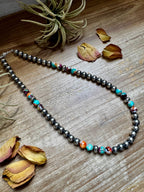 Mohave Turquoise Mix & Sterling Silver Necklace – 8 mm Beads – 19 Inch + Extender