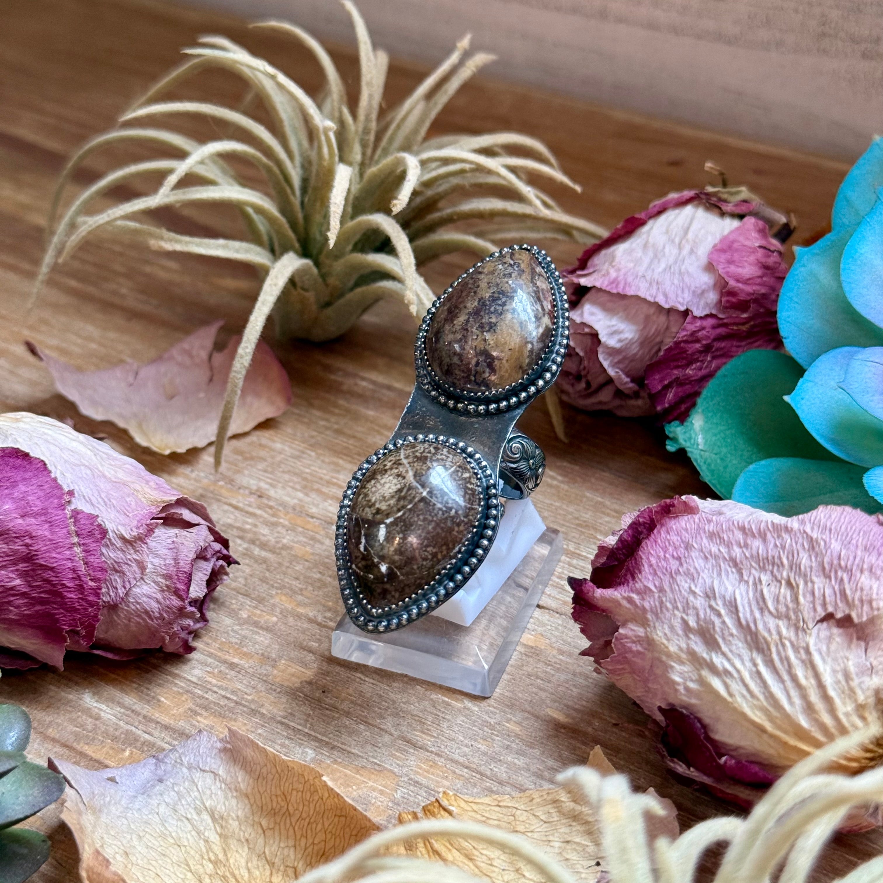 Brown Two-Stone Sterling Silver Adjustable Ring | The Bijoux FAB by MJ