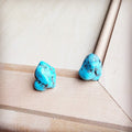 Blue dyed turquoise stud earrings with natural stone shapes, Western boho handmade jewelry piece