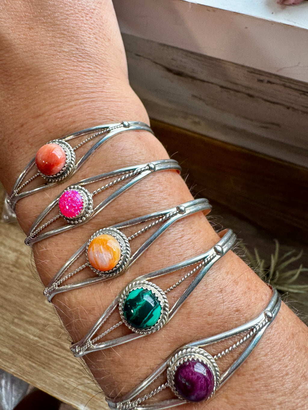 Sterling Silver Cuff Bracelet – Malachite, Spiny Oyster or Pink Opal | Western Cuff | The Bijoux FAB
