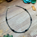 Sterling Silver Pearl & Black Onyx Necklace – 15" Plus Extender