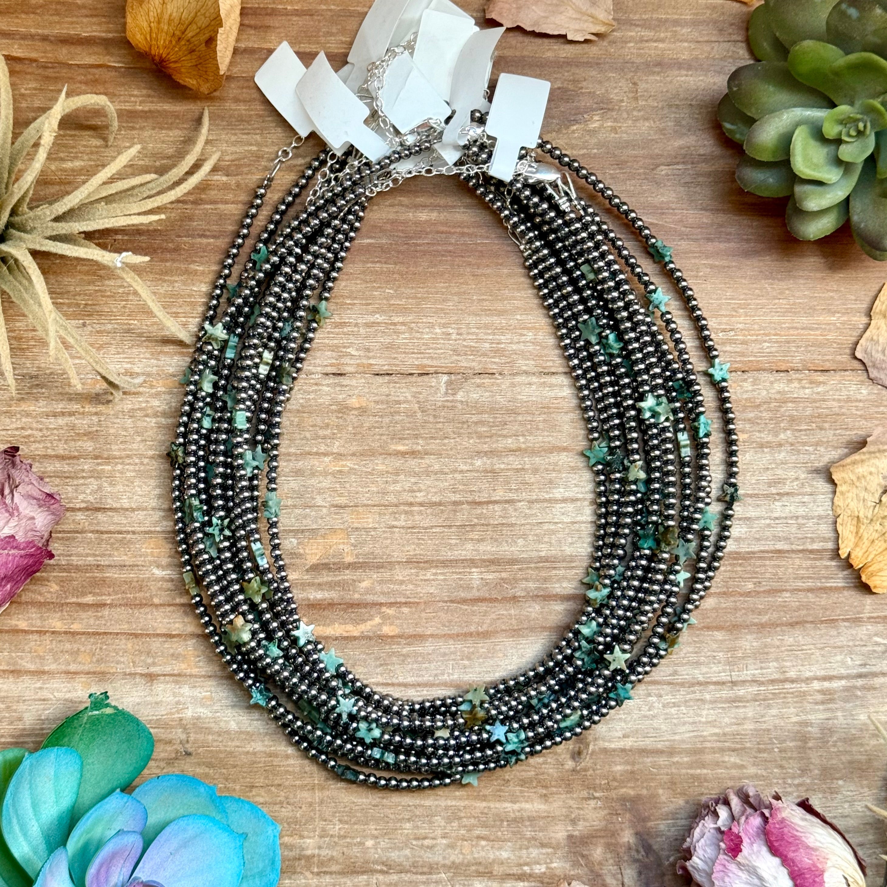 African Turquoise Star Necklace – Sterling Silver Pearls (15") | The Bijoux FAB