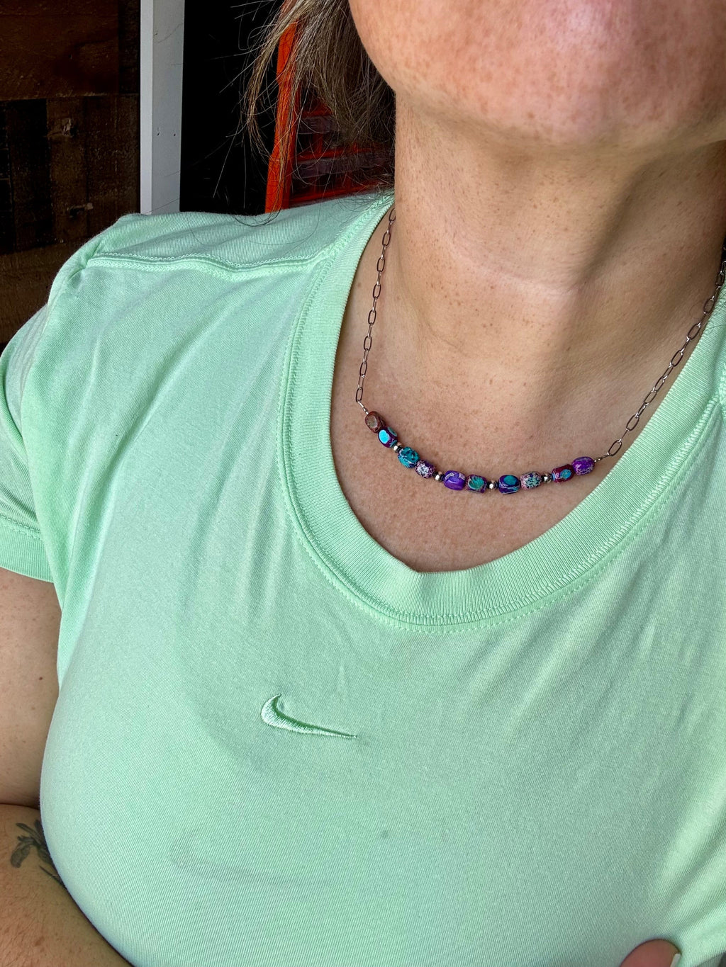 Variscite Sea Sediment & Sterling Silver Pearl Choker Necklace – 16" | The Bijoux FAB