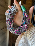 5 Pink dye Turquoise Choker and Sterling Silver Pearls