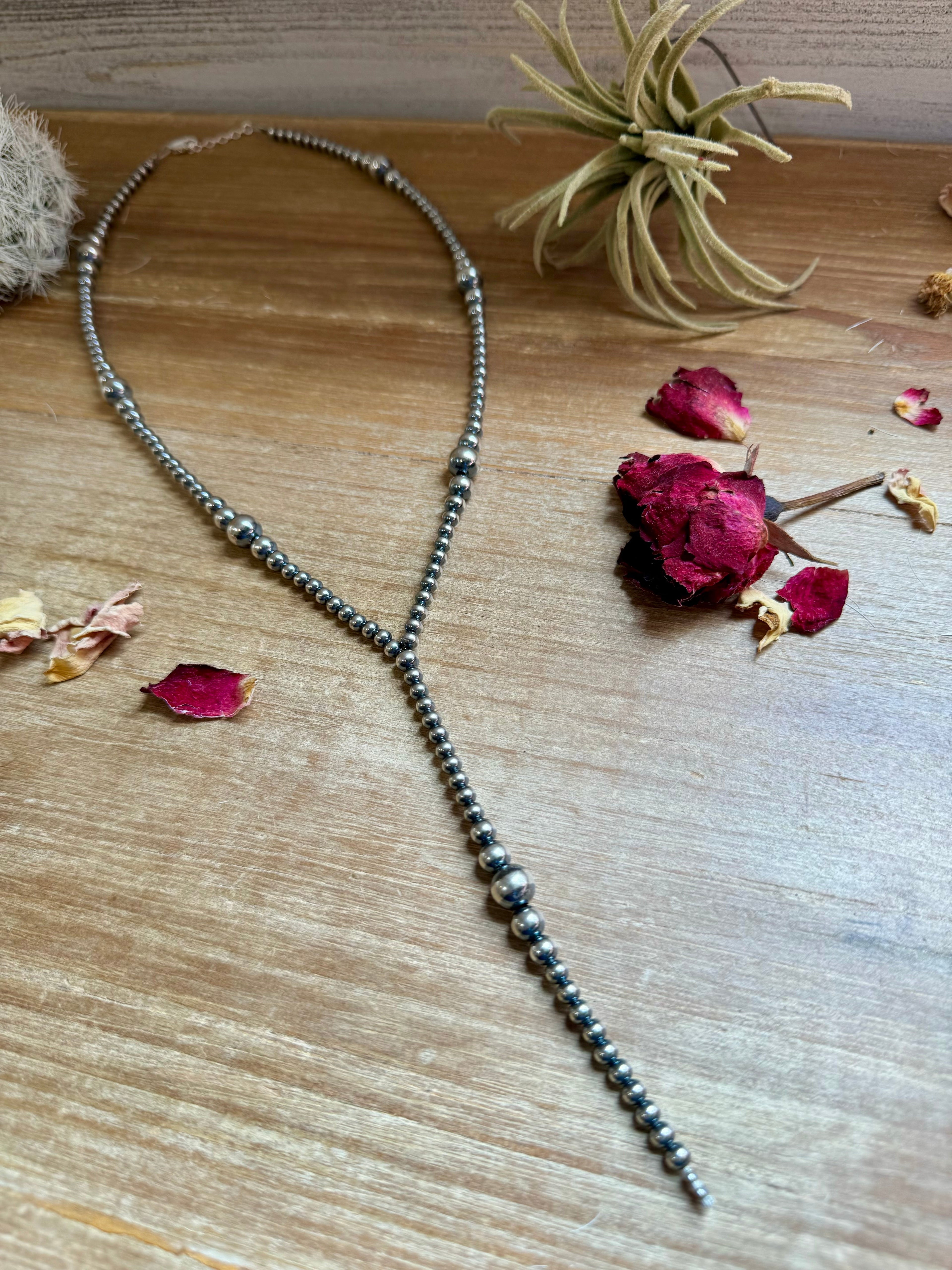 Sterling Silver Pearls Lariat Necklace – Adjustable Western Layering Piece | The Bijoux FAB